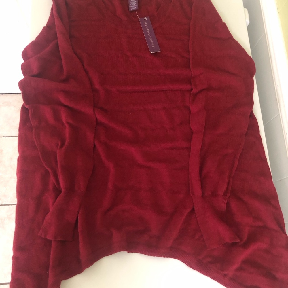 Beverly Drive NWT Red Lightweight Knit V-Neck Dolman Top - Size 16-18W (1X)